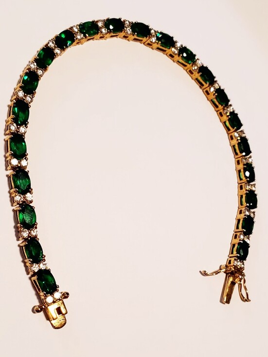 Source Unknown Jewelry - Gold Tennis Bracelet with Emerald Green Stones